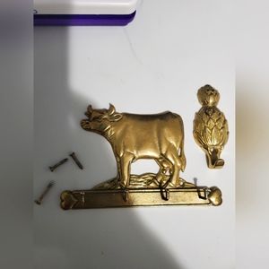 90s Vintage Upper Deck Brass Hanging Cow Key Holder Hanger 6" Long 1990